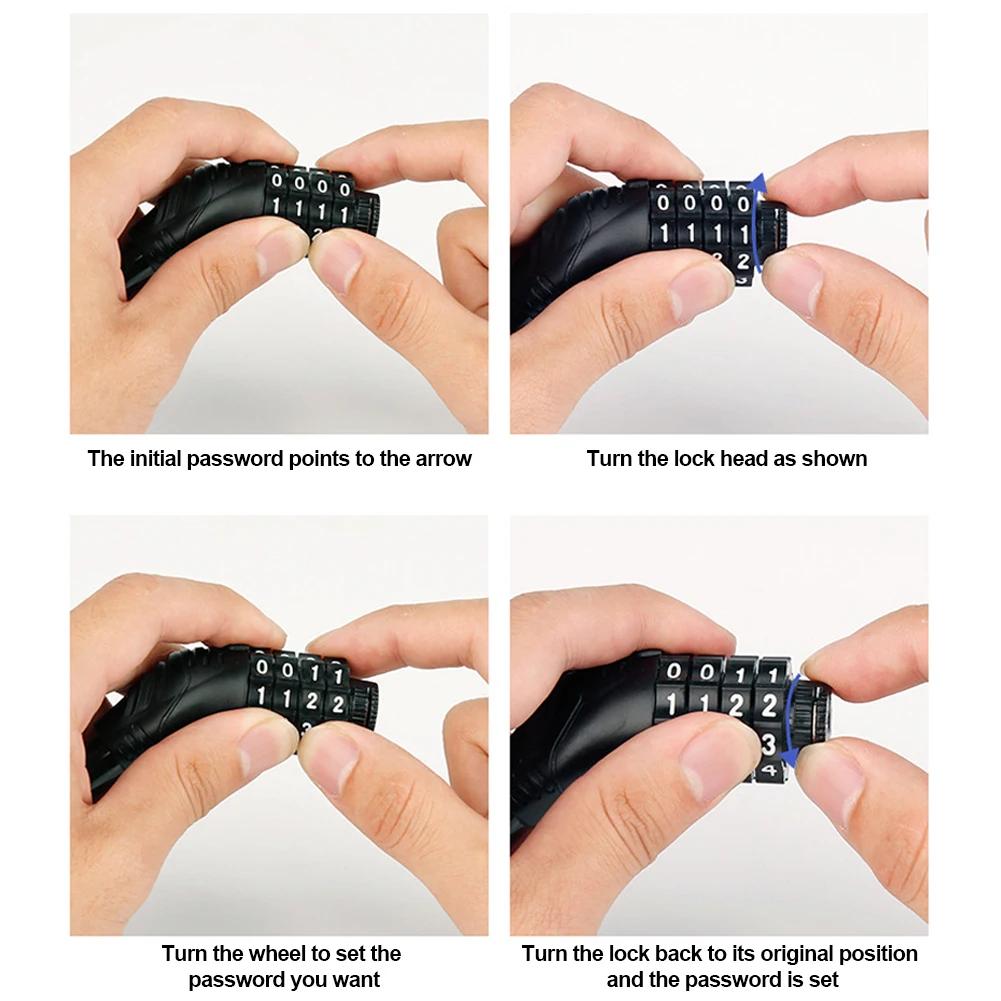 Мотоциклетный велосипедный замок с кодовым замком, 4-значный пароль, противоугонный пароль, кабельный замок безопасности для горного велосипеда