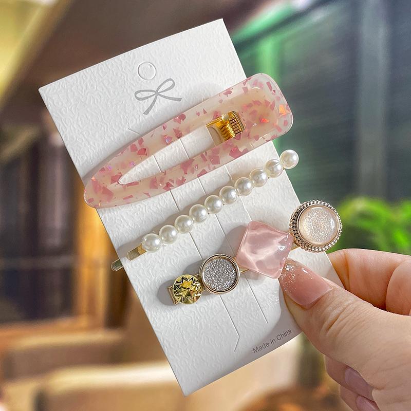 Fashion Acrylic Pearl Hair Clips Set Sweet Flower Hair Barrettes For Women Girls Korean Geometric Hair Accessories Jewelry
