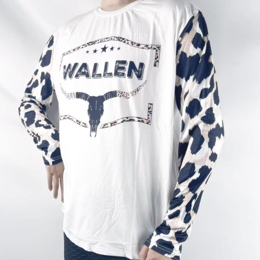 2025 base fashion foreign style new long-sleeved tie-dye foreign trade printing T-shirt, long-sleeved T-shirt slim-fit loose top