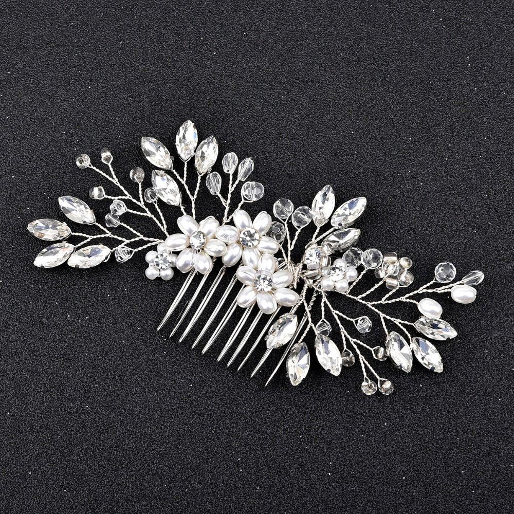 Women Hair Jewelry Handmade Comb Crystal Tiara Wedding Hair Combs Pearl Bridal Hairpins