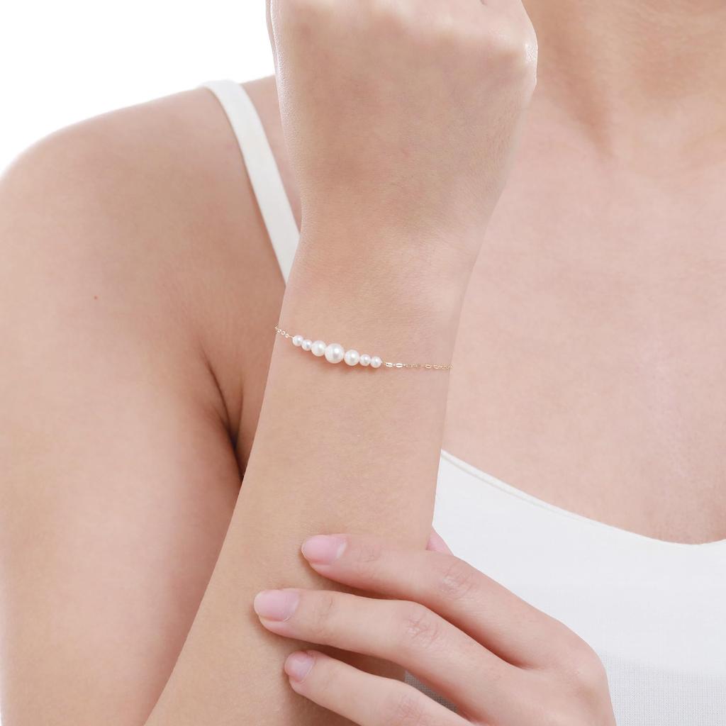 [KOKO PEARL JEWELRY] Сделано в Японии Натуральный жемчужный браслет для женщин, 10-каратное золото, Браслет с жемчугом Акойя, Для повседневного ношения br2554-10k-7