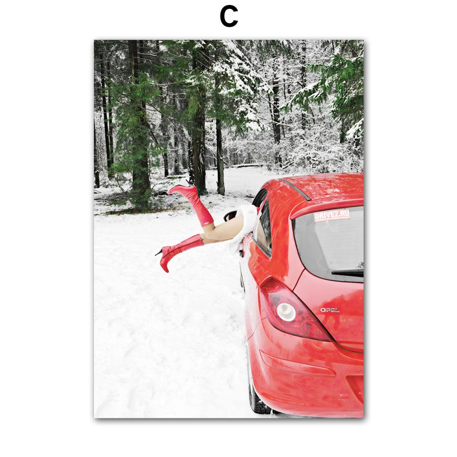 Настенная картина на холсте, Рождественская елка, красный дом, белка, олень, украшение для гостиной, постеры и принты, настенные картины для дома