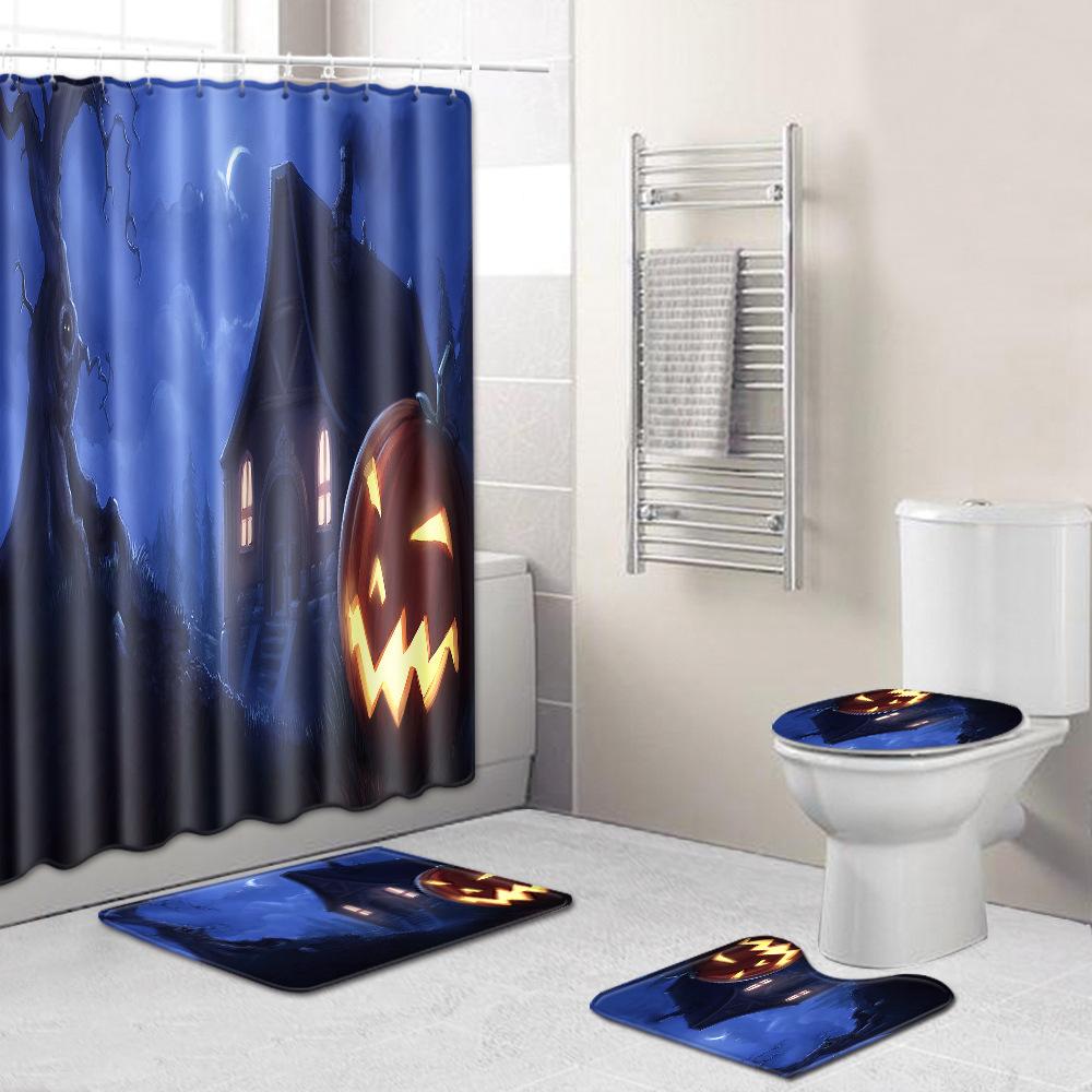 Halloween Bathroom Four-Piece Combination Set Bedroom Non-Slip Carpet Floor Mat Door Mat