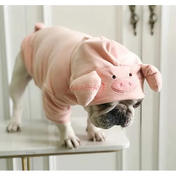 New autumn and winter pet dog hoodie with pig pattern clothes, medium-sized dog