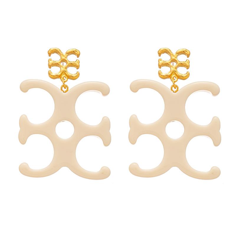 European American Resin Letter Geometric Silver Needle Earrings Simple Exaggerated Personality Ins‑Style Niche High‑End Trend Jewelry