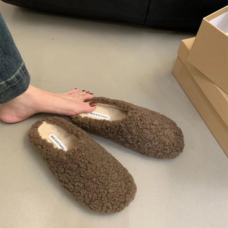 Винтажные женские меховые тапочки модные неглубокие туфли без застежек весна осень женские удобные домашние теплые тапочки для дома