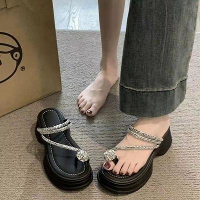 2024 новые популярные босоножки женские с носками летняя одежда универсальные на толстой подошве стразы фея с юбкой закрывающая носок перетаскивание