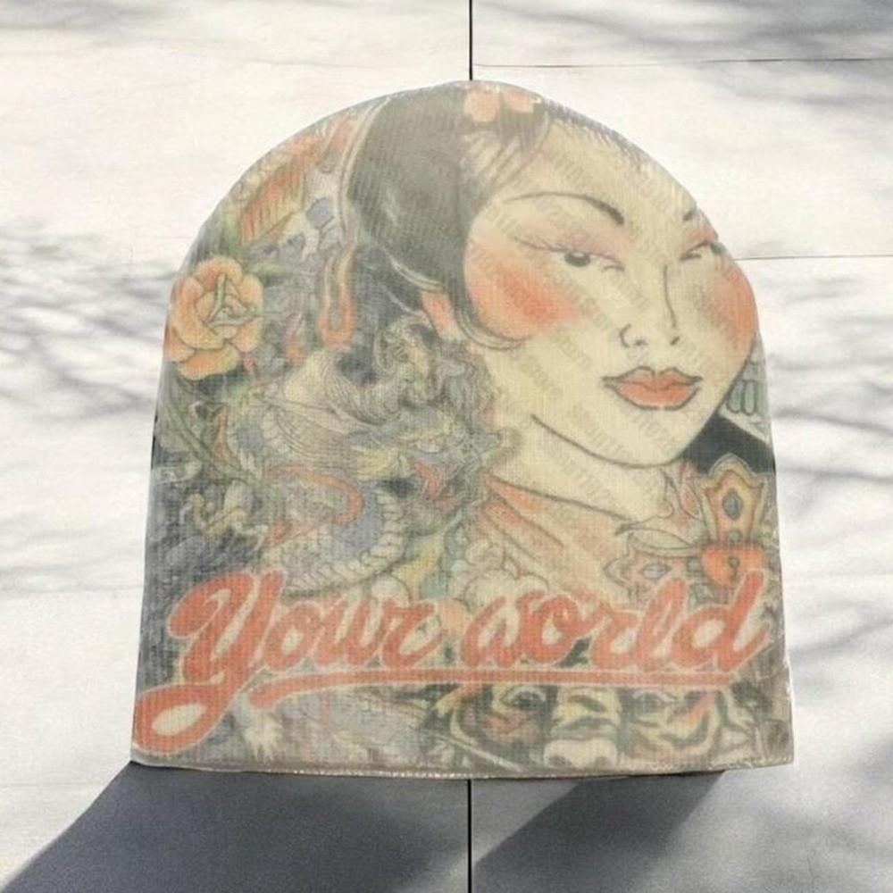 Elastic Printed Beanie Hat Breathable Graphic Knit Beanie Brimless Skull Cap Men Women Unisex