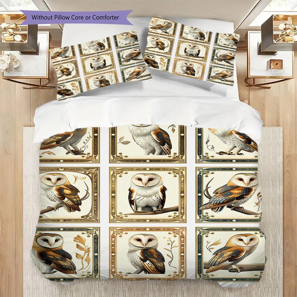 Owl Pattern Bedding Quilt Set Quilt Cover Pillowcase Home Decoration Birthday Gift (1 * duvet cover + 2 * pillowcase, without core)