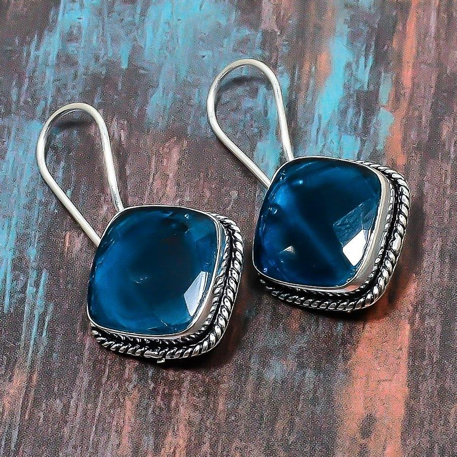 Иолитовый кварцевый драгоценный камень стерлингового серебра 925 пробы ручной работы Уникальная ювелирная серьга