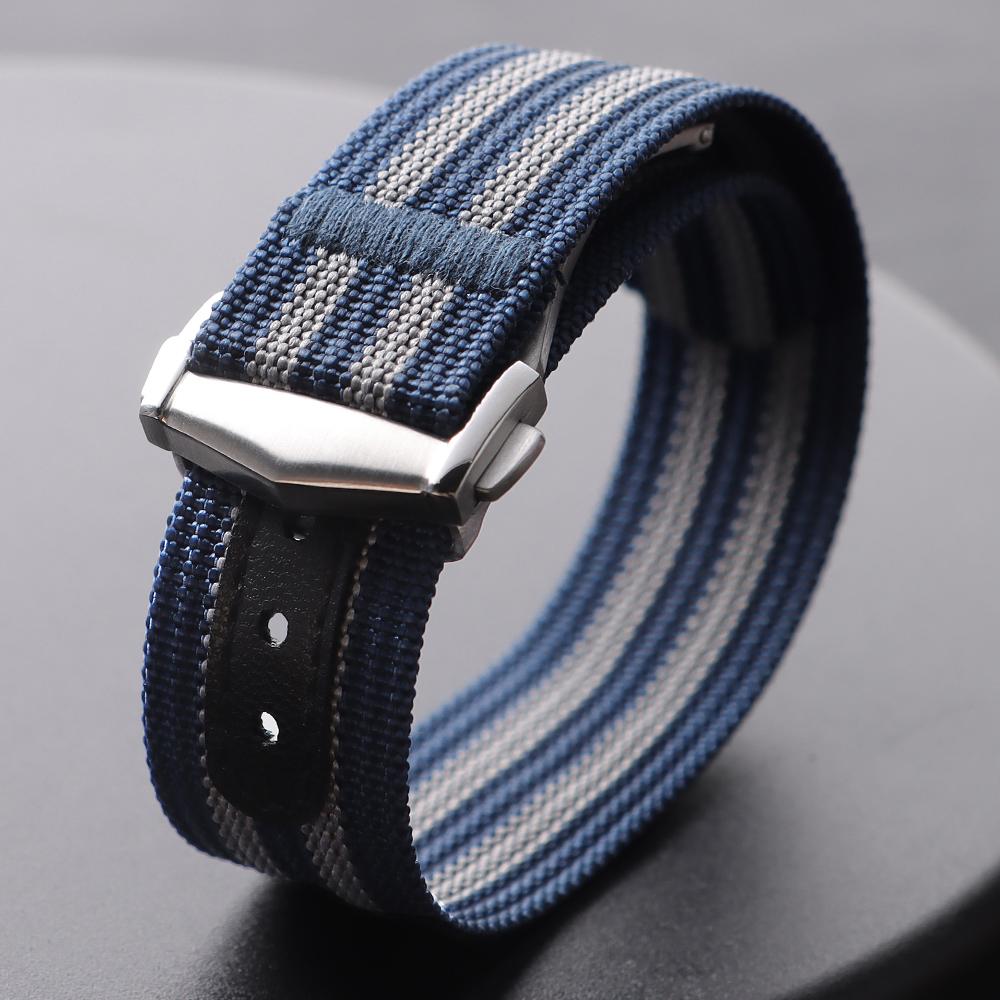 Ribbed Nylon Watch Band 20mm for Omega Diving Watch Strap Folding Buckle Bracelet Loop Military Washable Blet for Men Watchbands
