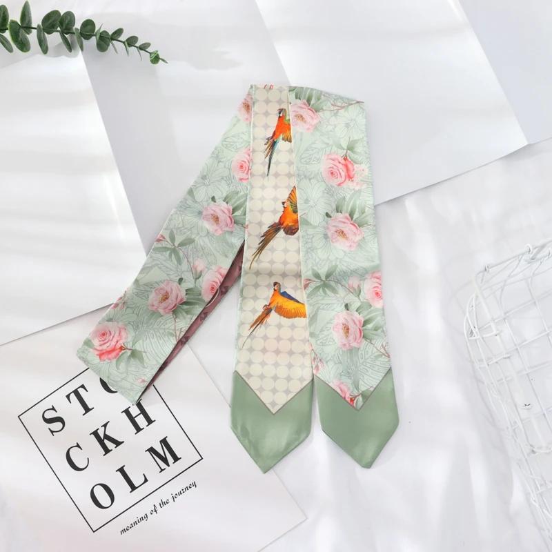 New Summer 130*7 Ins Small Hairband Lovely Print Long Silk Scarf Wrist Ribbon Skinny Scarf For Women