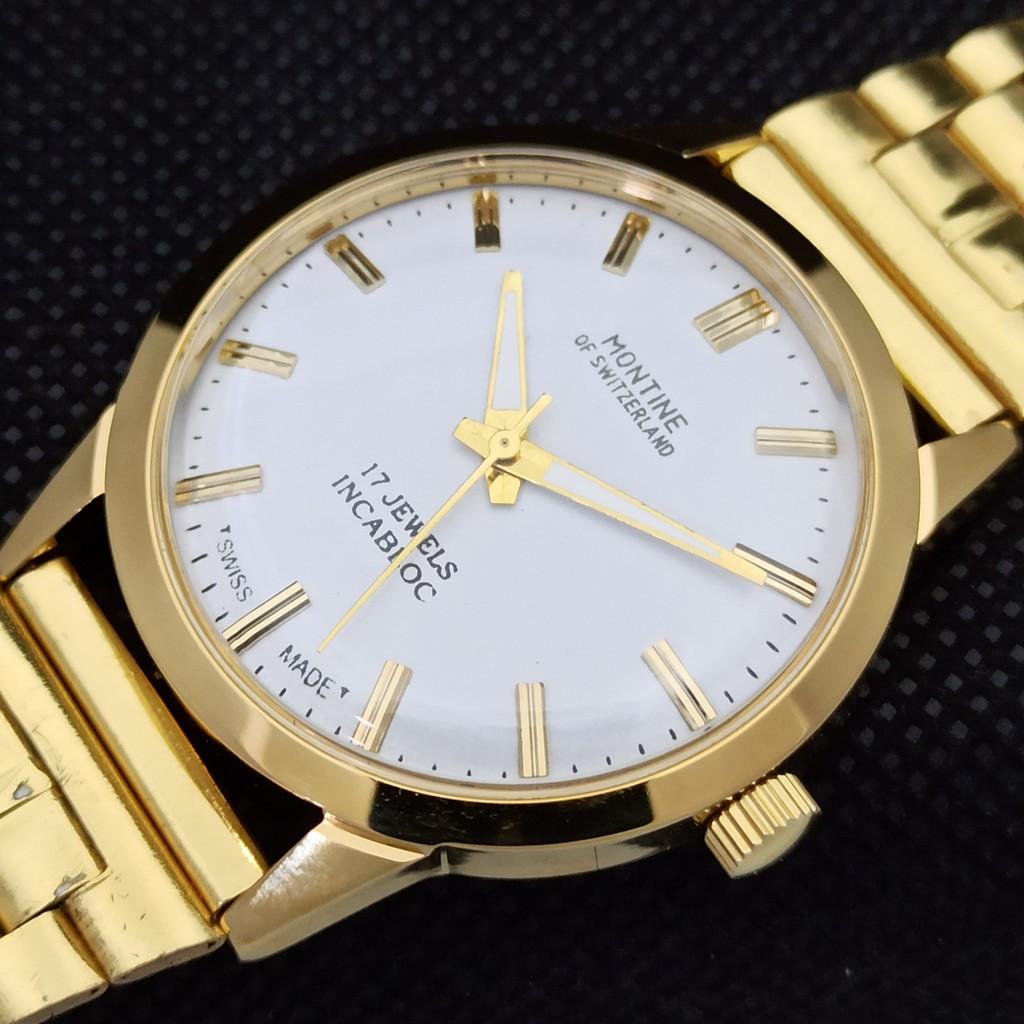 REFURBISHED VINTAGE MONTINE OF SWITZERLAND 17J MENS GOLD PLATED WATCH A285404-2 MontineQ-a285404