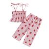 Toddler Girls 2 Piece Outfits Strawberry Print Tie Up Strap Camisole and Wide Leg Pants Set Baby Summer Clothes