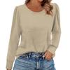Women's Fashion Casual Long Sleeve Solid Color Shirt Women's Round Neck Tops