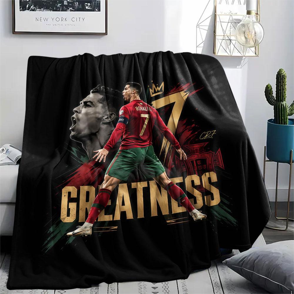 1PC Cristiano Ronaldo Patterned Flannel Blanket Suitable For All Seasons for Home Decor Warmth and Comfort Gifts Holiday Present