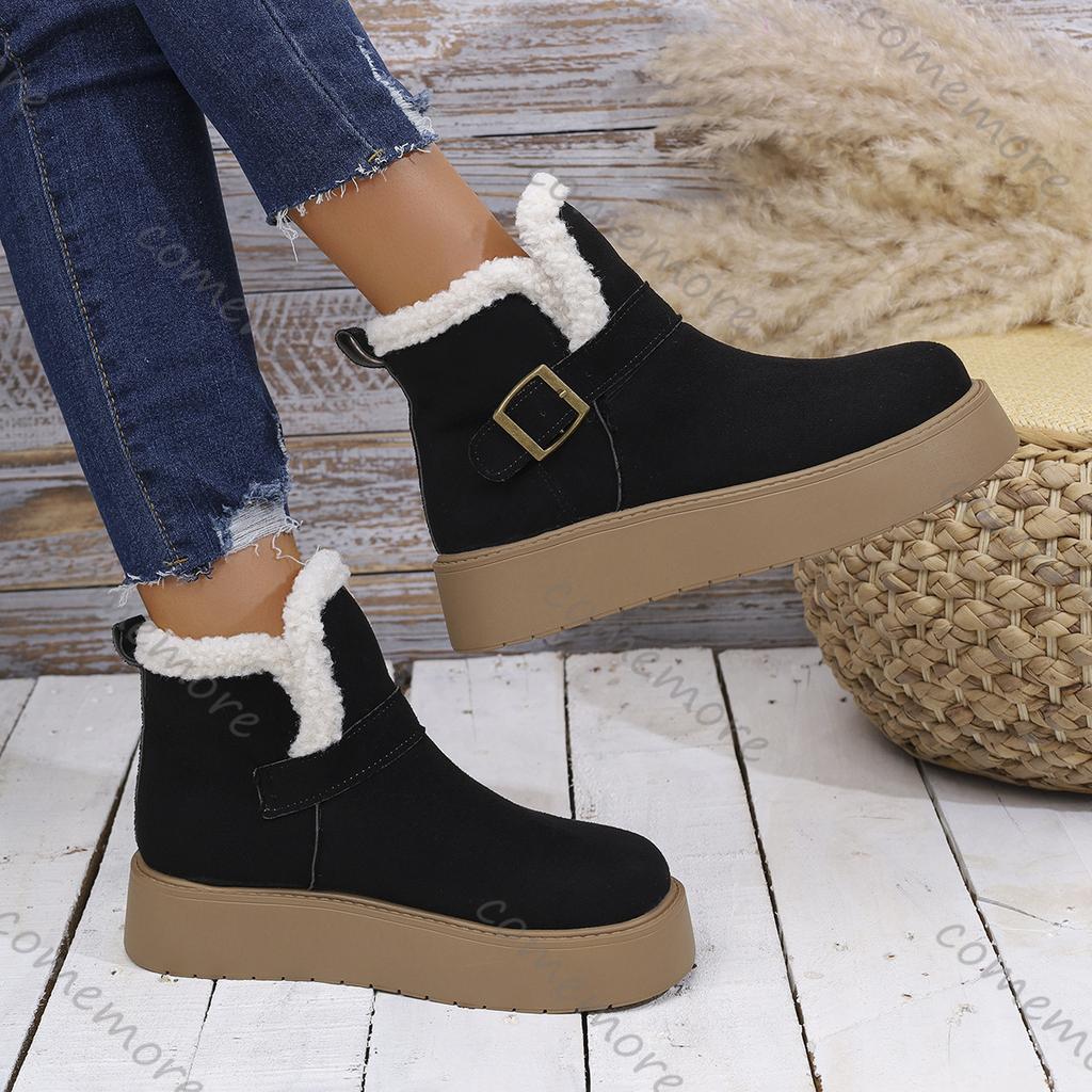 Comemore Autumn and Winter New Thick Bottom Women's Shoes Flat Bottom Snow Boots Padded Warm Cotton Shoes Casual Platorm Botines