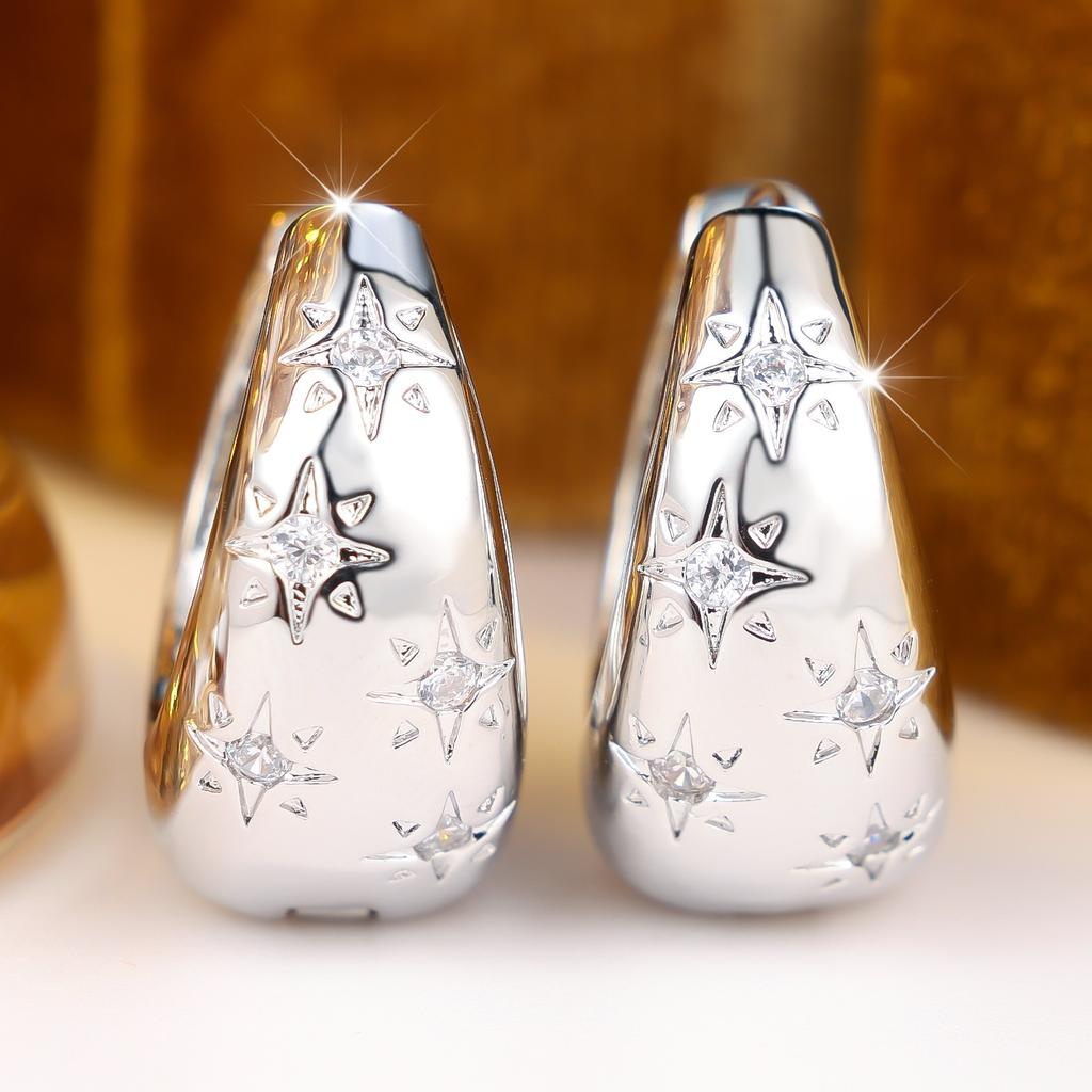 Elegant Female White Stone Star Hoop Earrings Trendy Fashion Silver Color Wedding Jewelry For Women
