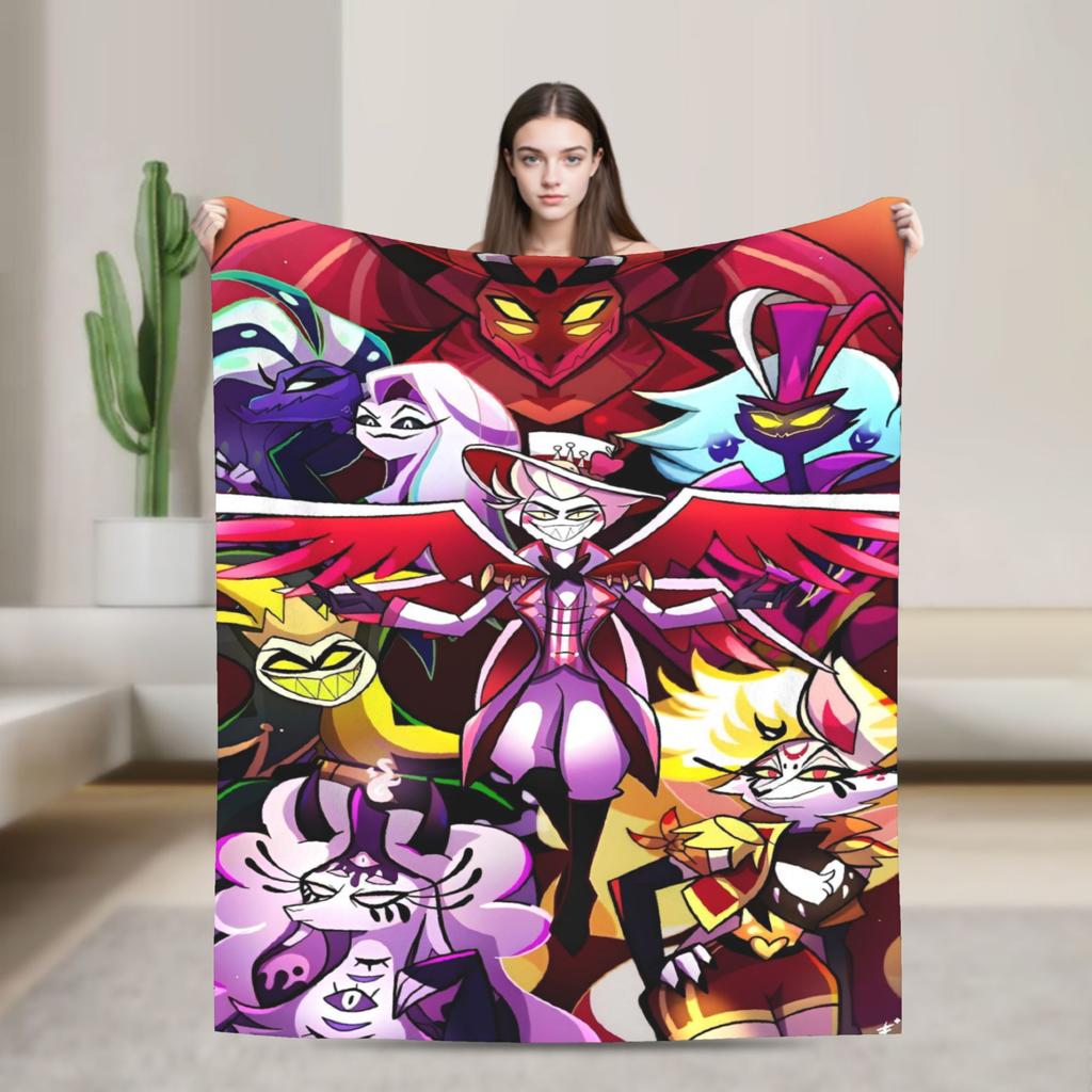 Hazbins Hoteles Anime manta suave avión viaje ropa de cama de felpa lanza esponjosa sala de estar colcha de franela funda de sofá cama