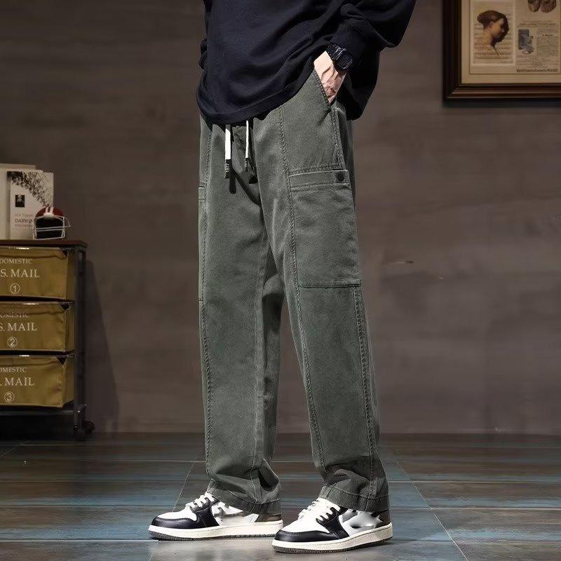 Spring and Autumn Men's Cargo Pants Solid Color Work Wear Straight Thick Casual Pant Korean Jogger Trousers Male