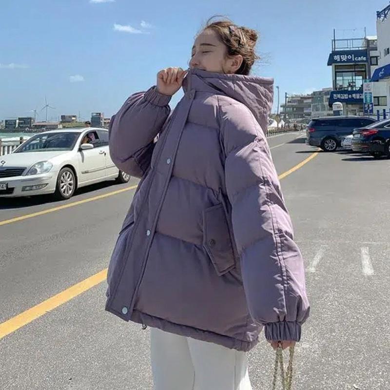 Женское зимнее хлопковое пальто с капюшоном, короткая парка, теплое пальто, ветрозащитный утолщенный уличный пуховик, однотонный цвет