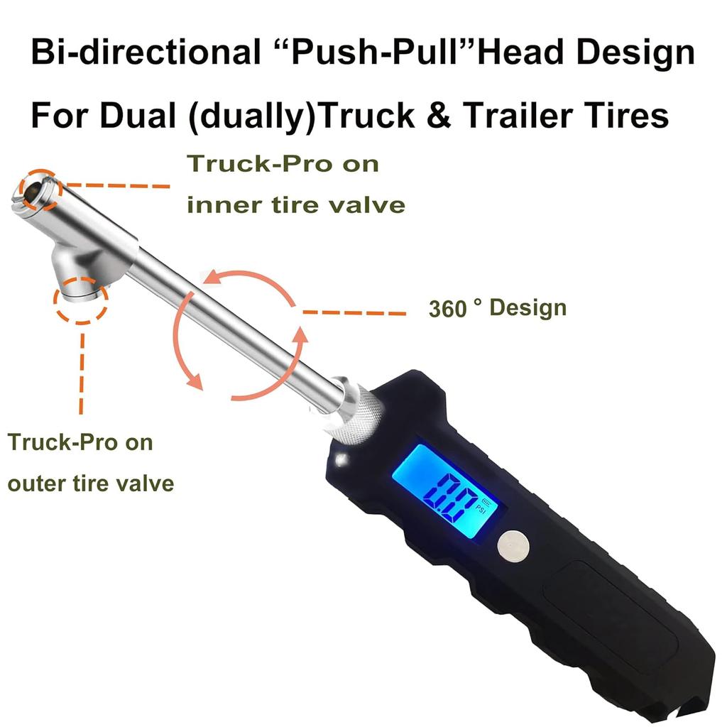 PINKJOY Digital Tire Pressure Gauge 230 PSI Heavy Duty Dual Head Stainless Steel Made For Truck And RV With Backlit LCD And Flashlight Car