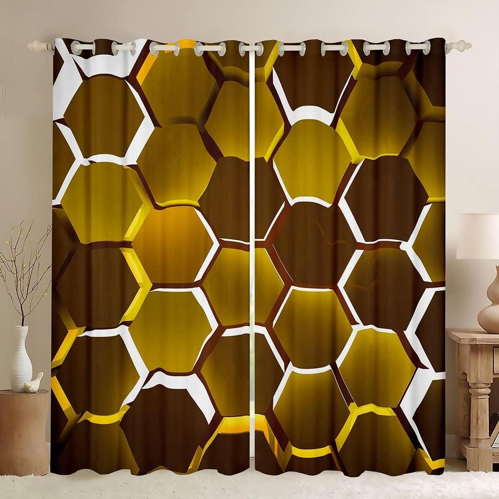 2-панельные светящиеся соты шестиугольник геометрический принт шторы спальня игровая комната гостиная кухня окна люверсы верхние шторы