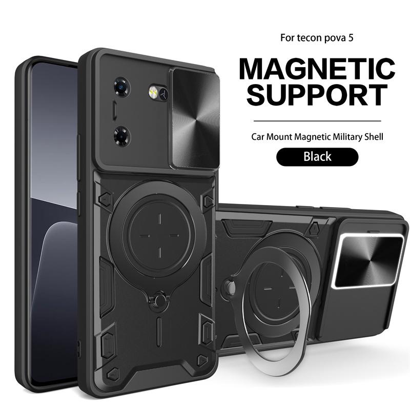 Для Tecno Pova 5 Чехол Slide Camera Противоударные бронированные чехлы для Tecno Pova 5 Pova5 6.78" LH7n Магнитный держатель Кольцо Защитная крышка