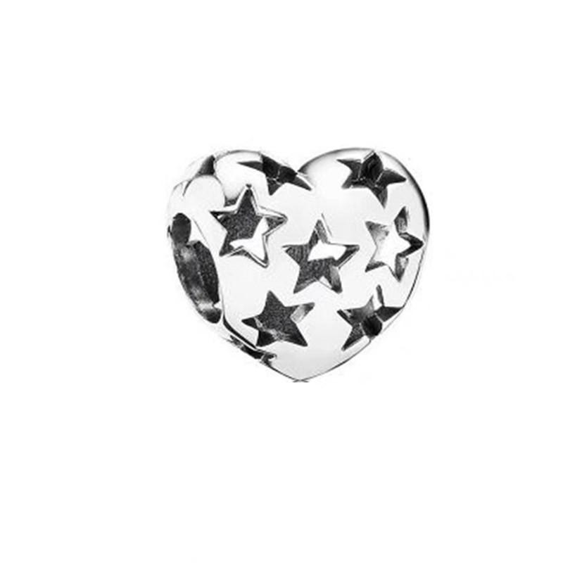 Sparking Diamond Heart Charm Beads Silver Bracelet Necklace DIY Jewelry Gift for Women