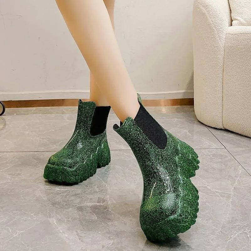 Модная весна-осень 2025 Модная платформа Увеличенные Нескользящие Ботильоны до середины бедра для женщин