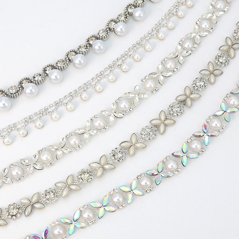 Жемчужная и бриллиантовая стразовая цепочка для DIY одежды и аксессуаров