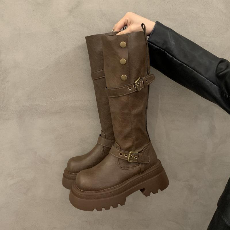 Thick-soled Heightening Maillard Brown Boots Women's 2025 New Autumn and Winter But Knee-thin Knight Boots Long Boots