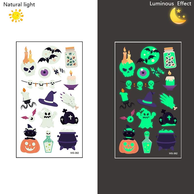 10Sheets Luminous Halloween Tattoo Stickers Ghost Pumpkin Kids Adults Halloween Party Decoration Glow In The Dark Supplies Gifts