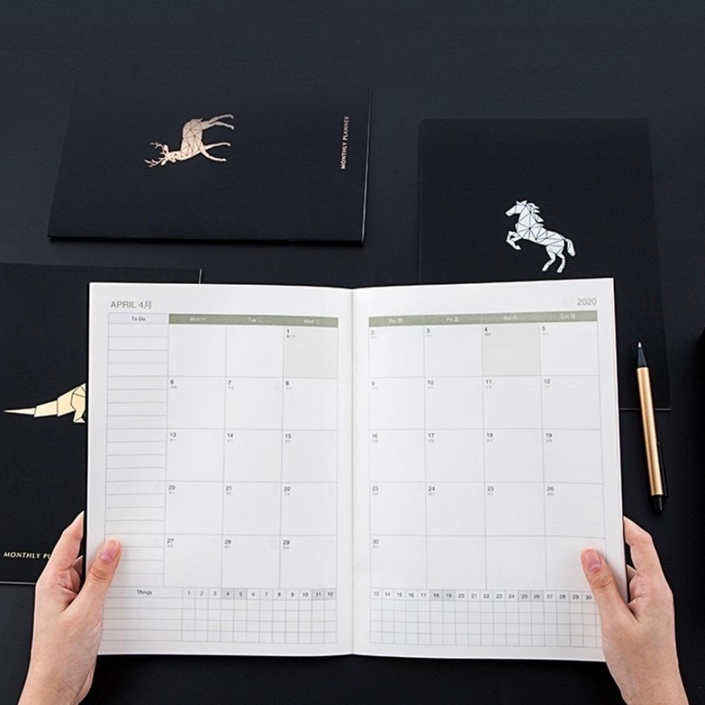 2020 Черная обложка Календарь Блокнот Журнал А4 Органайзер Еженедельный Ежемесячный Планировщик Канцелярские Товары Для Офиса Школьные Принадлежности