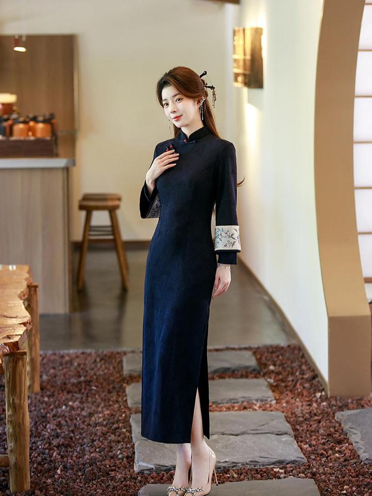 Элегантное шенилловое ципао с длинным рукавом: 2025 Зимний Новогодний Стиль