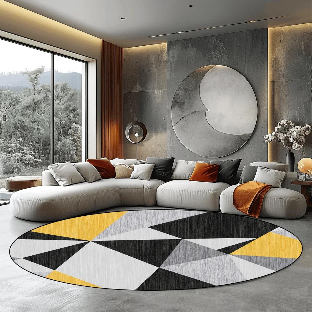 Роскошный Современный Серый Круглый Ковер для Гостиной Домашнее Украшение Большие Ковры Ковер для Спальни Нескользящий Коврик для Пола Коврики для Стульев Моющийся
