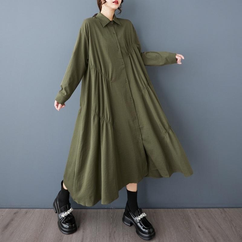 Long Sleeve Oversized Cotton Vintage New In Dresses for Women Casual Loose Spring Autumn Shirt Dress Elegant Clothing