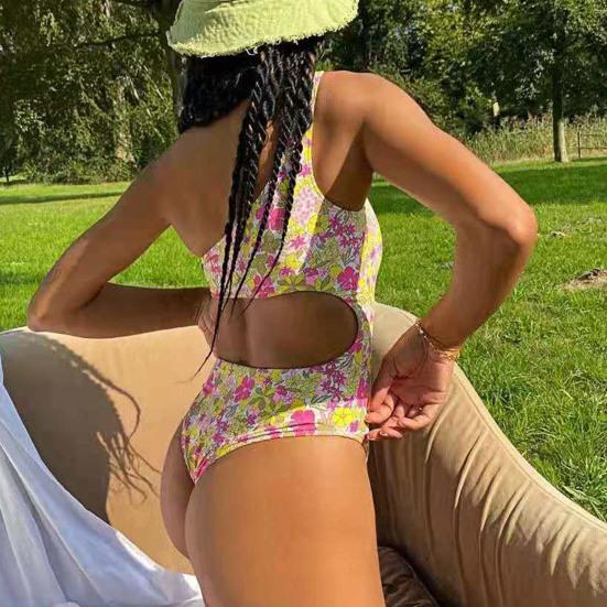 Chic Romper Bikini Triangle Cutting Wire Free Quick Drying Waist Cut Out Skinny Bodysuit Beachwear for Water Activity