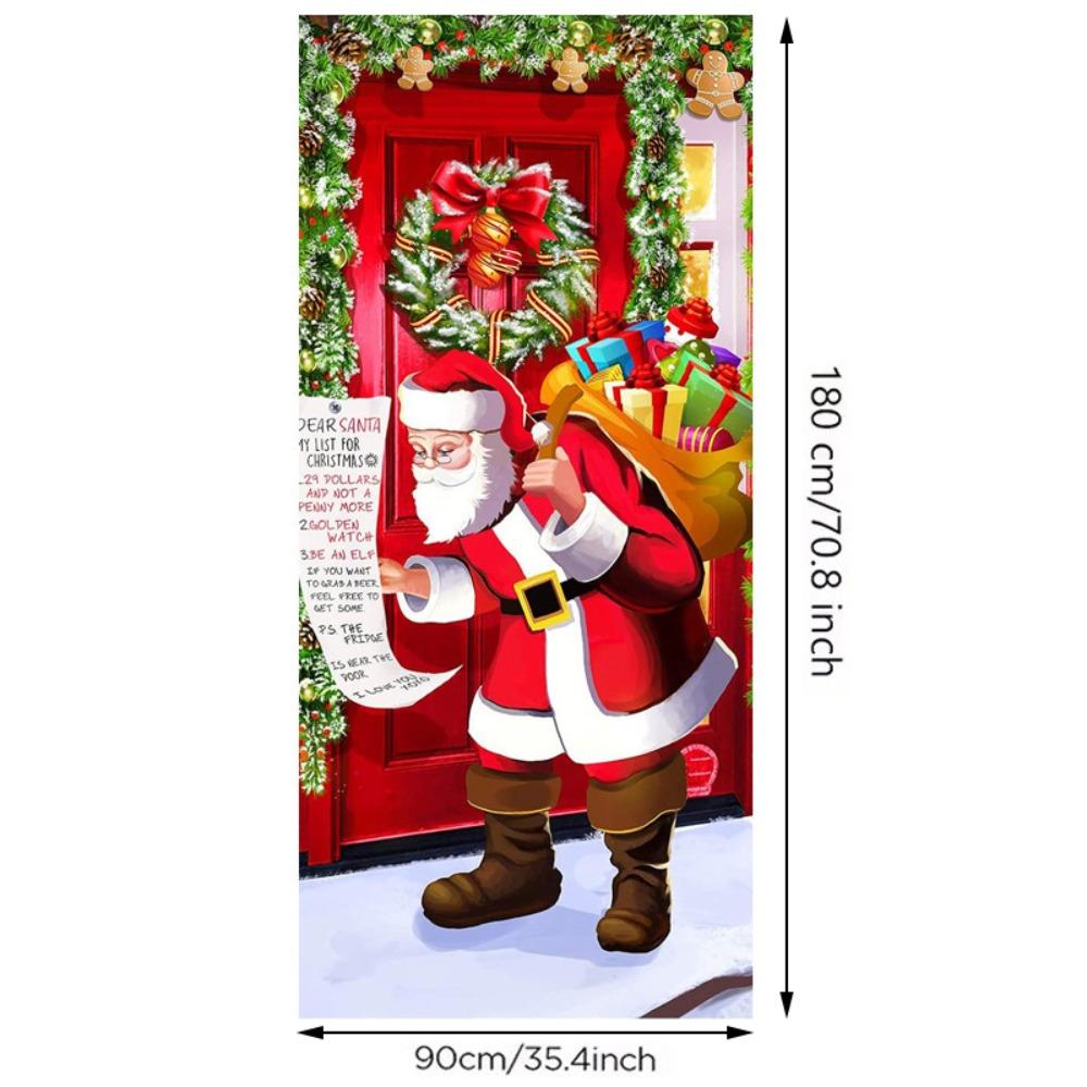 Background Christmas Door Cover Door Hanging Fabric Flag Cute Door Banner Christmas