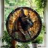Wood Egyptian Black Cat Sun Catcher, Round Wooden Decorative Sign, Room, Home Decor, Animal Theme Multipurpose Plaque for Door, Wall, Home, Room
