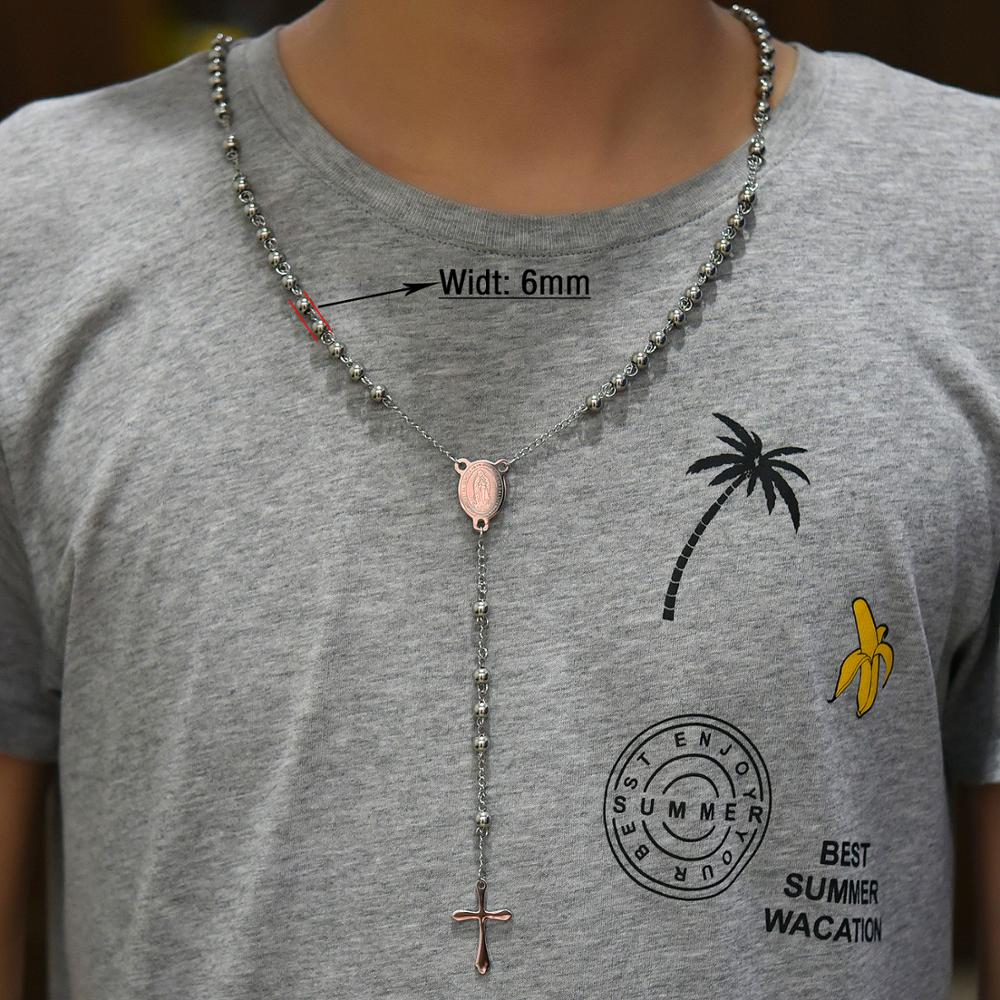 Нержавеющая сталь Розарий Ожерелье для Мужчин Женщин Религиозный Шарик Бусины Цепочка Христианский Монета Крест Подвеска Иисус Ювелирные Изделия Аксессуары