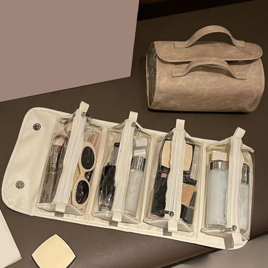 Сворачивающаяся косметичка Дорожная косметичка с 4 съемными прозрачными органайзерами для женщин Кошельки Складная туалетная