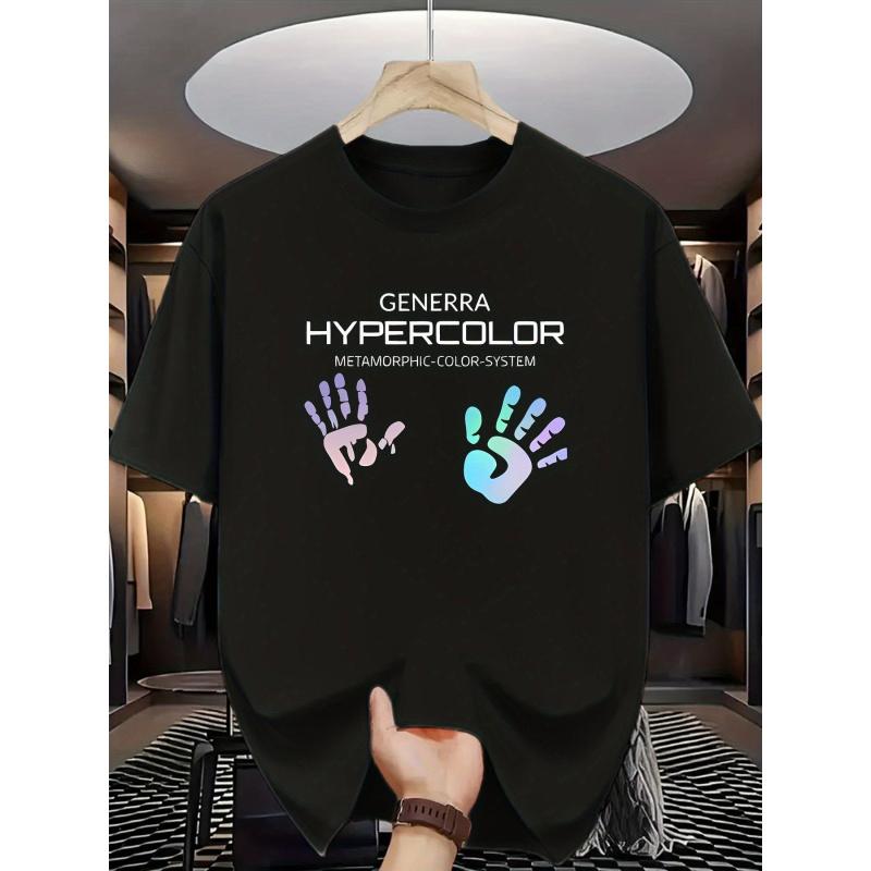 Generra Men'S Hypercolor T-Shirt with Neon Blue Reactive Handprint Graphic - 200Gsm Heavyweight Casual Round Neck Tee, All-Season Comfort Fit,