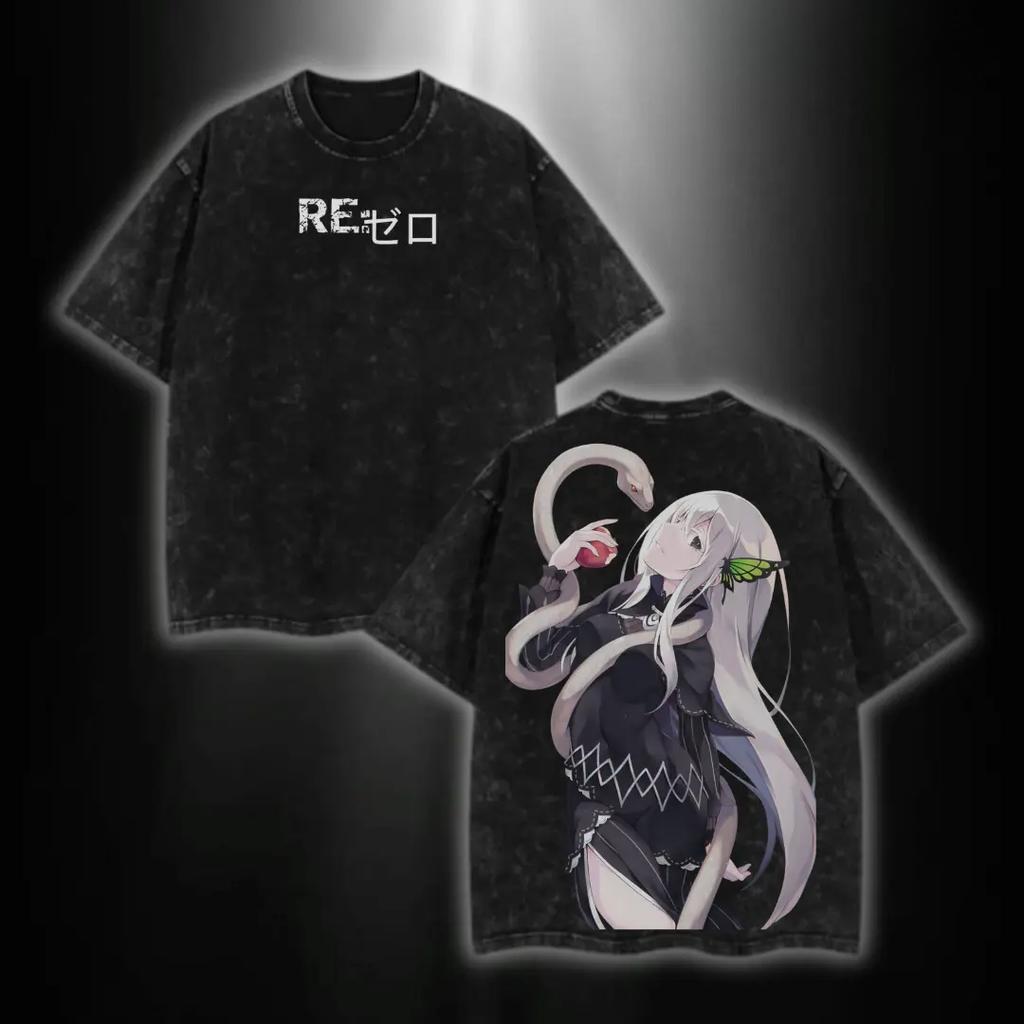 Anime T-shirt Gothic Y2k Washed Oversized Tee Shirt Tops Summer Short Sleeve Cotton Tops Men Women Clothing