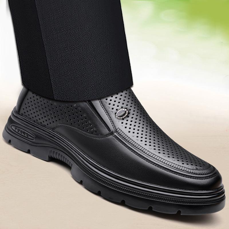 Мужские кожаные туфли в стиле business casual, толстая подошва, круглый носок, новые дизайнерские лоферы, мужские, весна-лето, черные туфли с перфорацией, мужчина