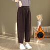 Осень Зима Новая Мода Эластичная Талия Однотонная Женская Одежда Карманы Свободные Повседневные Простота Тренд Молодежные Утепленные Штаны Харен 4XL