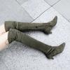 Stretch Slim Thigh High Boots Women Fashion Faxu Suede Low Heels Over the Knee Boots Female Large Size 45 46 Soft Long Shoes