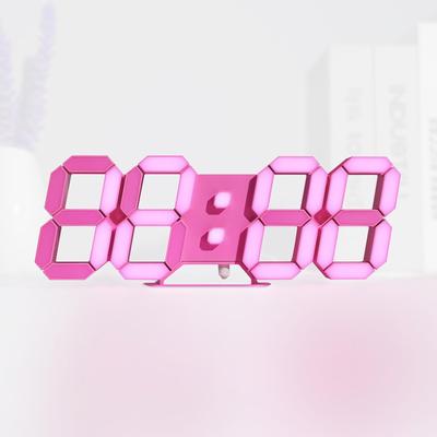 KOSUMOSU цифровые настенные светодиодные настольные розовые часы с регулируемым дюймовым пультом дистанционного управления временем Функция будильника Часы, Часы, Часы, Часы, Яркость, 9,7