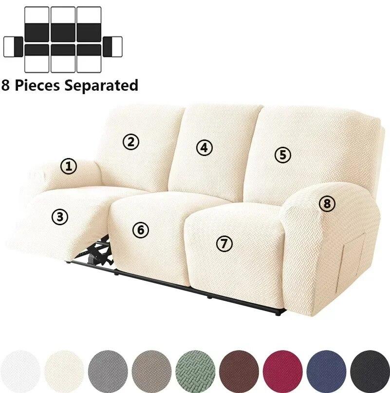 1/2/3 Seater Jacquard Recliner Sofa Cover Stretch Solid Color Armchair Covers Living Room Lazy Boy Couch Slipcovers Funda Sofa