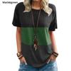 S-5XL Европейская и американская весенне-летняя женская цветная контрастная футболка с карманом, круглым вырезом и коротким рукавом, свободный топ